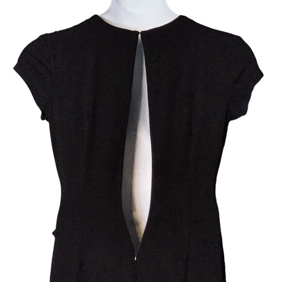 Vintage Cache Black Cocktail Dress Size Large Bodycon V Neck Side Buckle Ruched - Picture 8 of 8